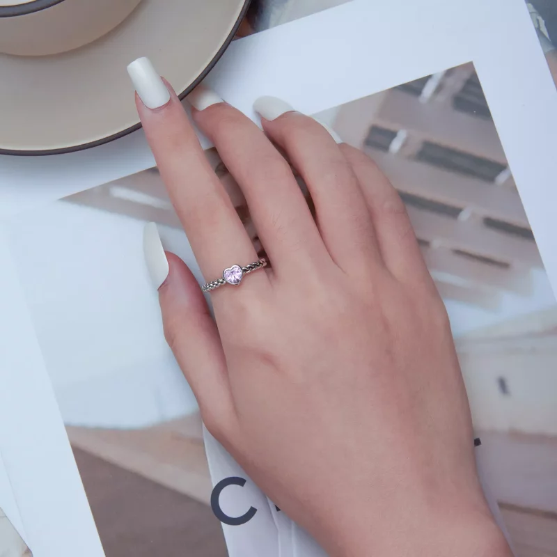 (imagen para) Anillo con estilo Pandora en forma de corazón rosa - SCR865 - Ver 5