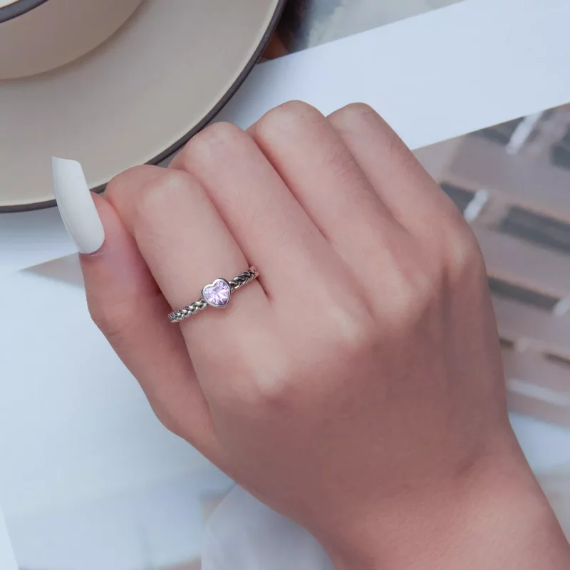 (imagen para) Anillo con estilo Pandora en forma de corazón rosa - SCR865 - Ver 6