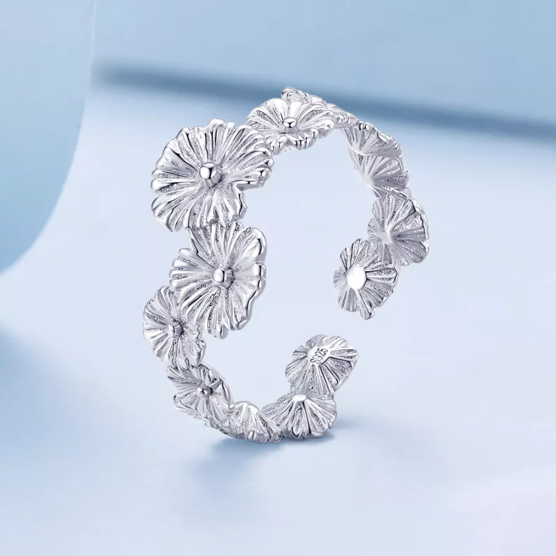 (imagen para) Anillo de banda clásico estilo Pandora con flores de margarita - BSR382 - Ver 2