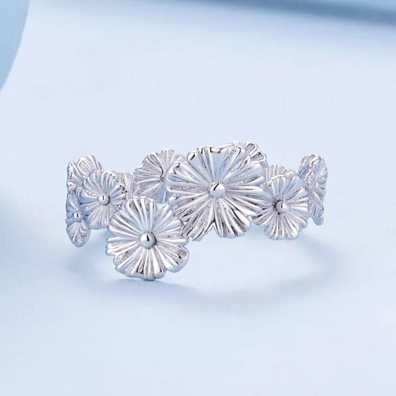 (imagen para) Anillo de banda clásico estilo Pandora con flores de margarita - BSR382 - Ver 3