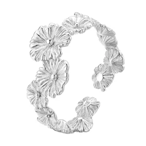 Anillo de banda clásico estilo Pandora con flores de margarita - BSR382 (imagen para) Anillo de banda clásico estilo Pandora con flores de margarita - BSR382