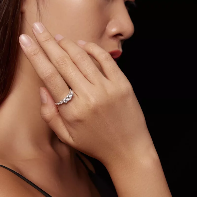 (imagen para) Anillo de estilo Pandora con 3 piedras - MSR009 - Ver 7