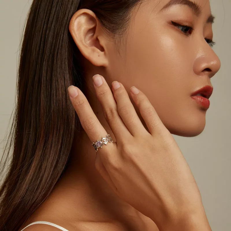 (imagen para) Anillo de estilo Pandora con corazón brillante - SCR788 - Ver 7