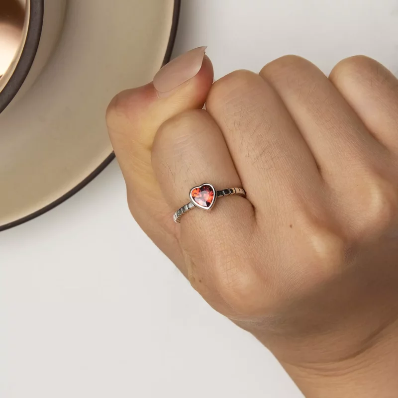 (imagen para) Anillo de estilo Pandora con corazón elevado - SCR950 - Ver 7