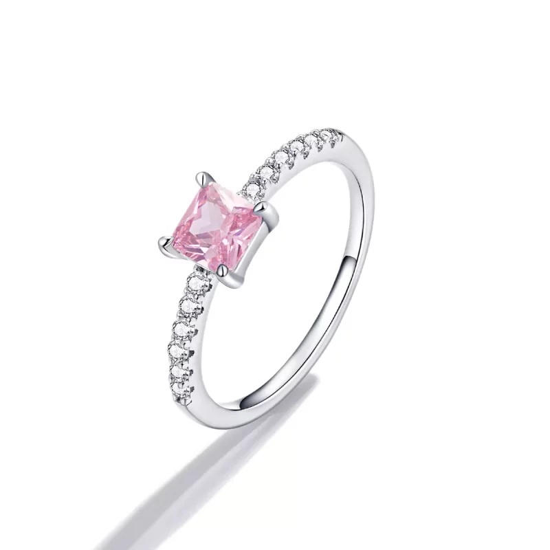 (imagen para) Anillo de estilo Pandora con halo cuadrado de brillo - BSR191 - Ver 2