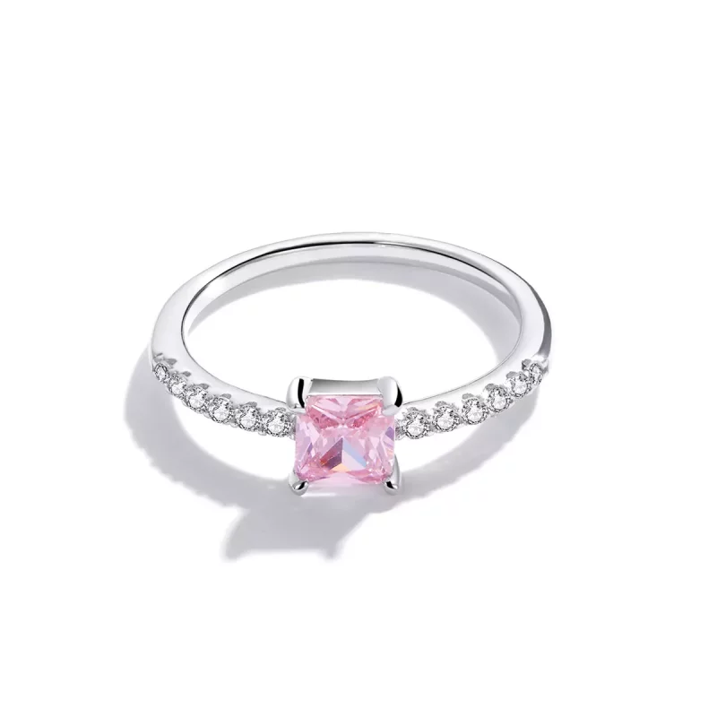 (imagen para) Anillo de estilo Pandora con halo cuadrado de brillo - BSR191 - Ver 3