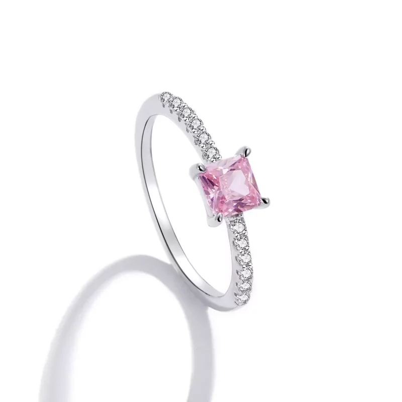 (imagen para) Anillo de estilo Pandora con halo cuadrado de brillo - BSR191 - Ver 4