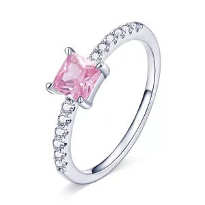Anillo de estilo Pandora con halo cuadrado de brillo - BSR191 (imagen para) Anillo de estilo Pandora con halo cuadrado de brillo - BSR191
