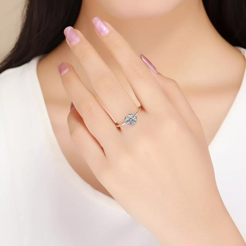 (imagen para) Anillo de estilo Pandora con margarita plateada - SCR398 - Ver 5