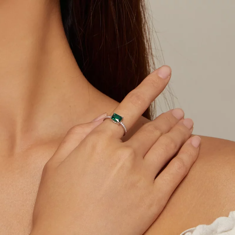 (imagen para) Anillo de piedra verde estilo Pandora - BSR461 - Ver 4