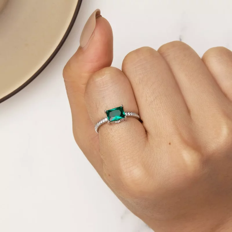 (imagen para) Anillo de piedra verde estilo Pandora - BSR461 - Ver 6