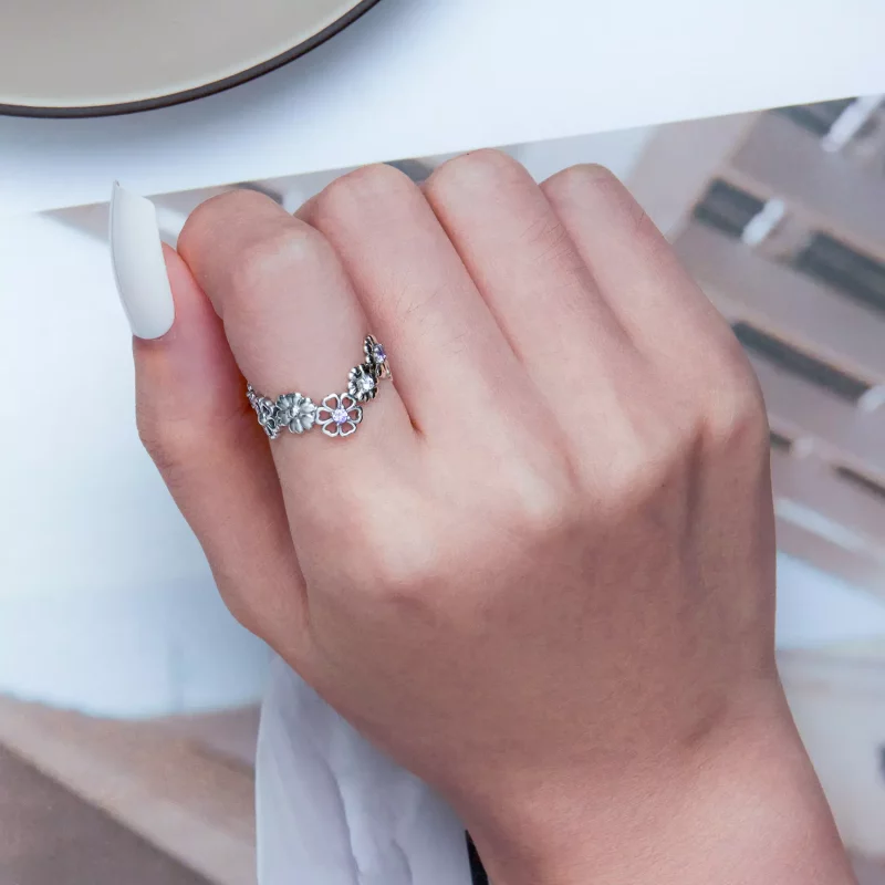 (imagen para) Anillo estilo Pandora con cadena de margaritas - SCR873 - Ver 6