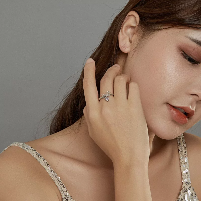 (imagen para) Anillo estilo Pandora con lazo de plata - SCR682 - Ver 7