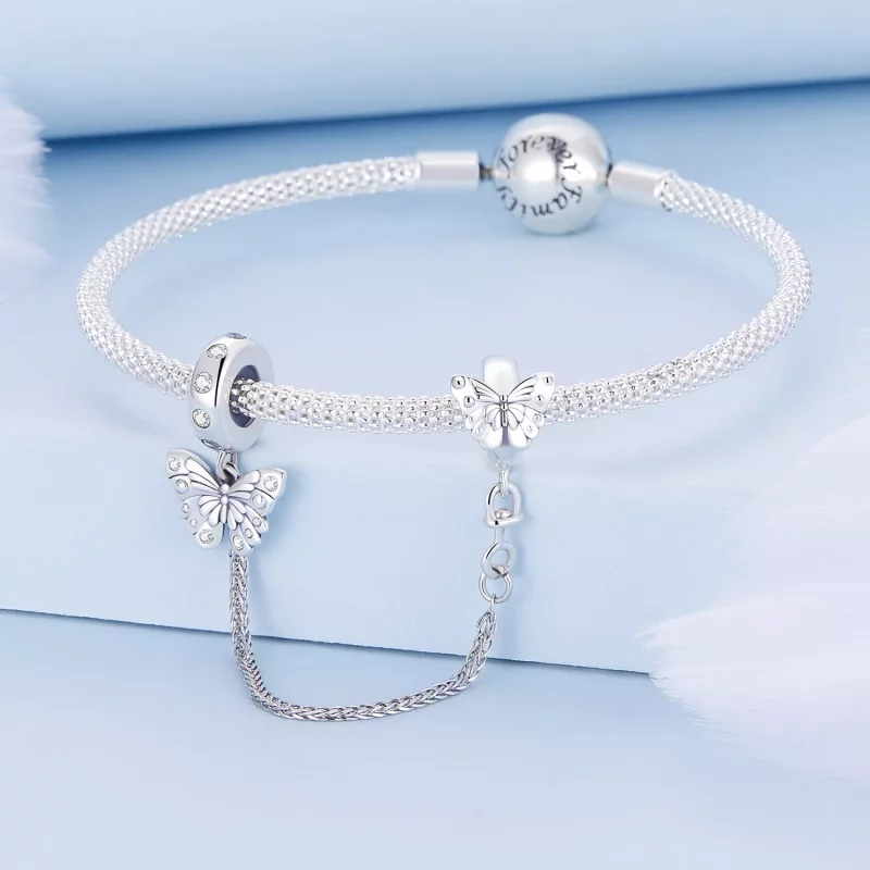 (imagen para) Cadena de seguridad con estilo Pandora en forma de mariposa - BSC801 - Ver 2