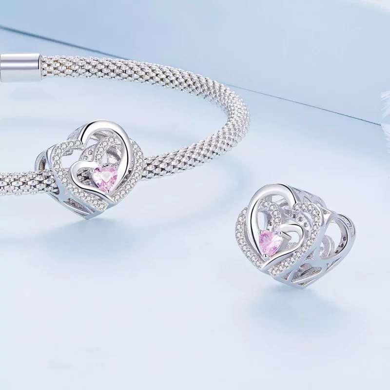 (imagen para) Charm de Doble Corazón al Estilo Pandora - BSC695 - Ver 4