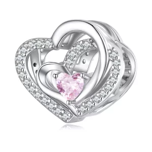 Charm de Doble Corazón al Estilo Pandora - BSC695 (imagen para) Charm de Doble Corazón al Estilo Pandora - BSC695