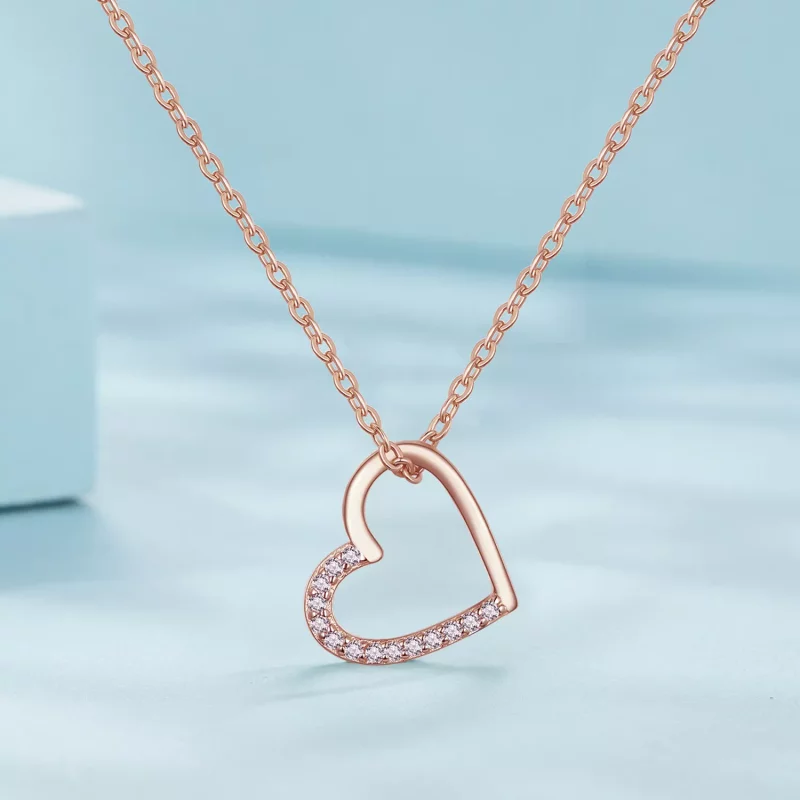 (imagen para) Collar estilo Pandora con corazón de oro rosa - SCN347-C - Ver 2
