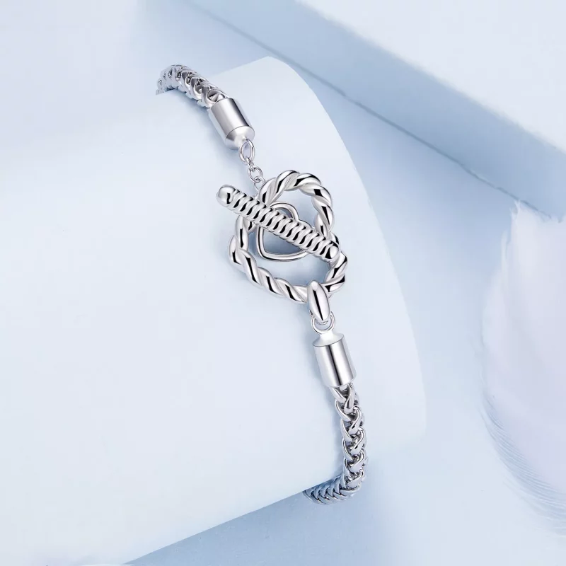 (imagen para) Pulsera de estilo Pandora con corazón y cierre en forma de T - BSB132 - Ver 2