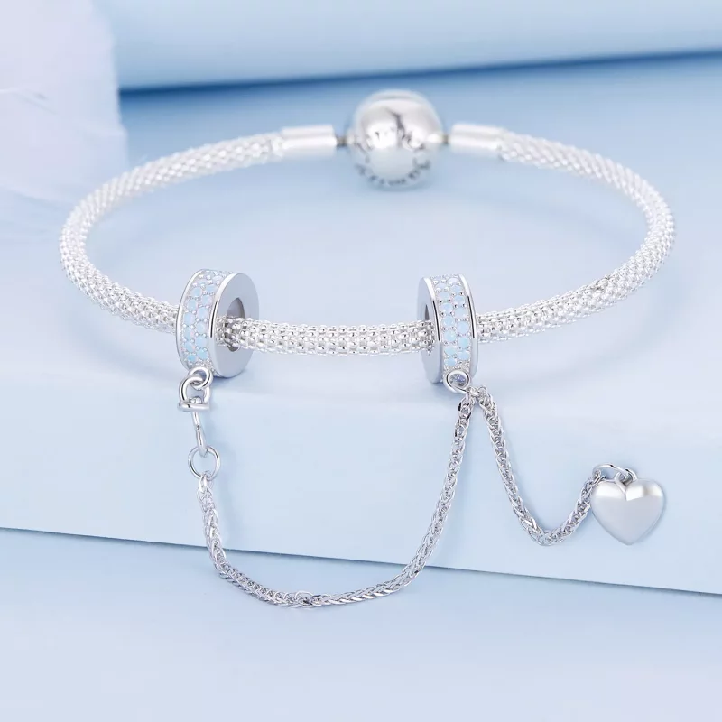 (imagen para) Pulsera de seguridad con cadena de corazón plateado estilo Pandora - BSC795 - Ver 2