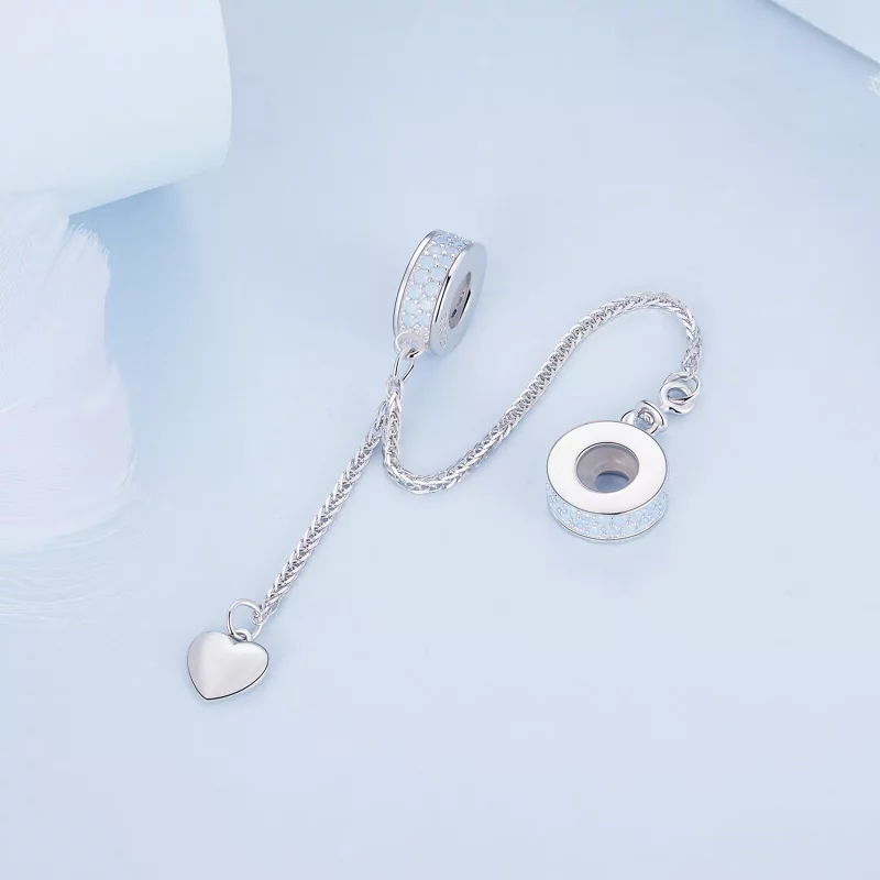 (imagen para) Pulsera de seguridad con cadena de corazón plateado estilo Pandora - BSC795 - Ver 3