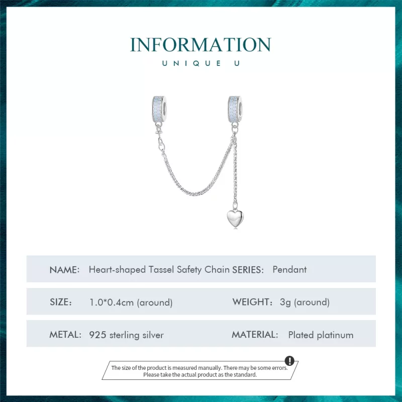 (imagen para) Pulsera de seguridad con cadena de corazón plateado estilo Pandora - BSC795 - Ver 4