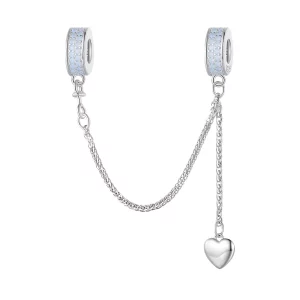 (imagen para) Pulsera de seguridad con cadena de corazón plateado estilo Pandora - BSC795