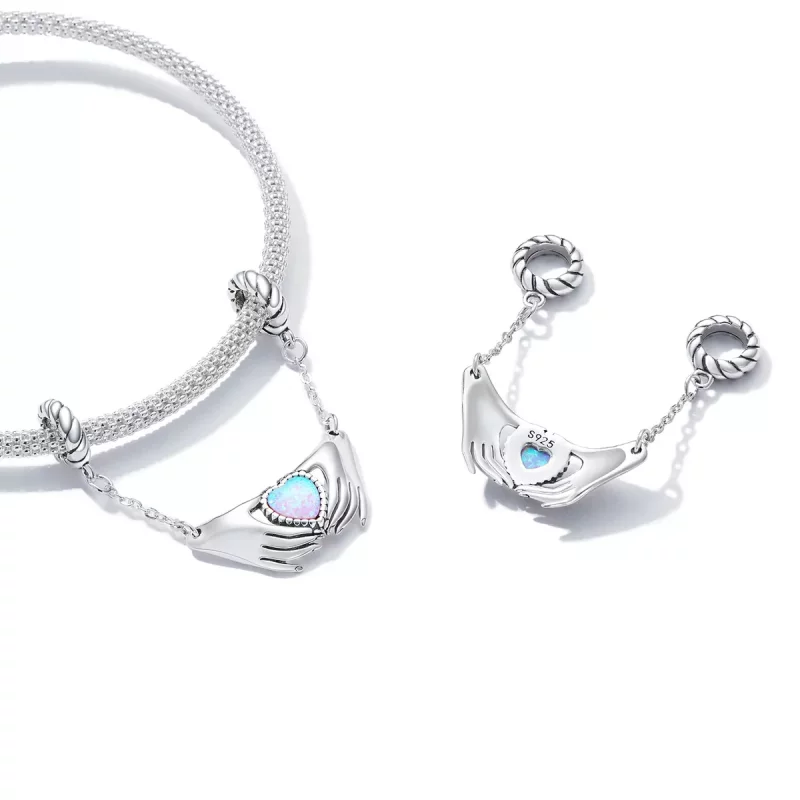 (imagen para) Pulsera de seguridad en forma de corazón familiar estilo Pandora - BSC597 - Ver 4