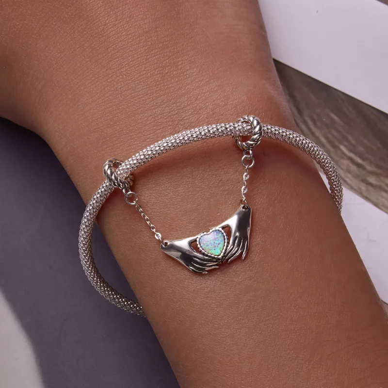 (imagen para) Pulsera de seguridad en forma de corazón familiar estilo Pandora - BSC597 - Ver 6
