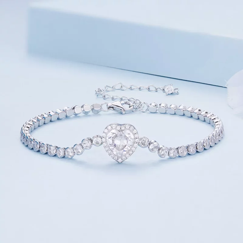 (imagen para) Pulsera de tenis con estilo Pandora en forma de corazón - BSB098 - Ver 2