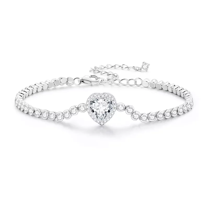(imagen para) Pulsera de tenis con estilo Pandora en forma de corazón - BSB098 - Ver 3