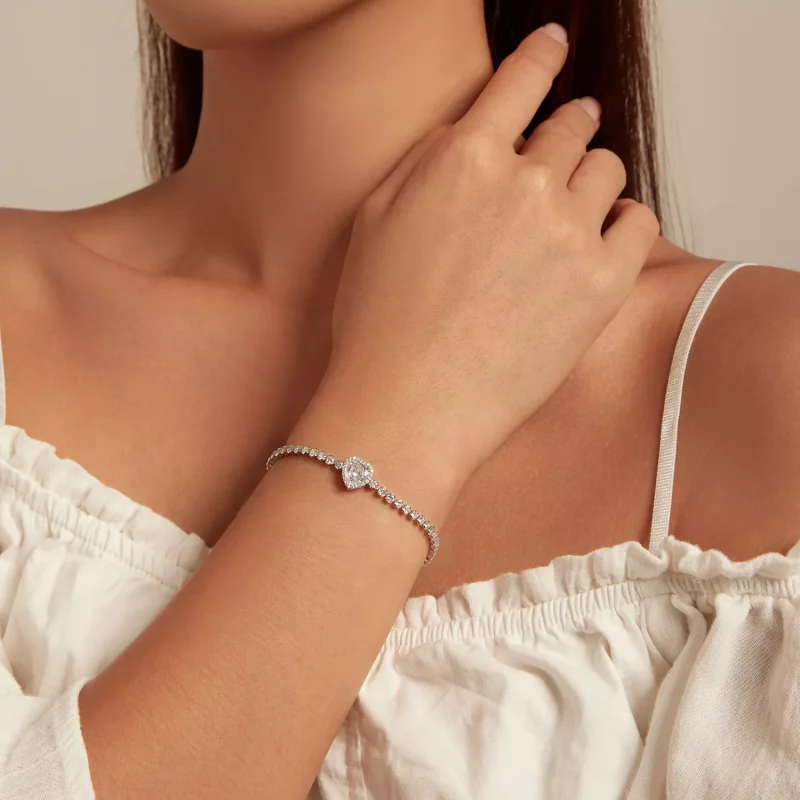 (imagen para) Pulsera de tenis con estilo Pandora en forma de corazón - BSB098 - Ver 5