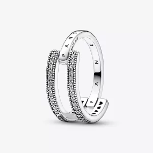 (imagen para) Anillo de doble banda Pandora Signature Logo & Pavé - 192779C01
