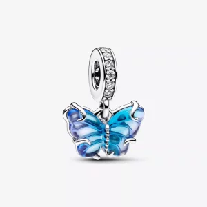 (imagen para) Charm colgante de mariposa de vidrio Murano azul Pandora - 792698C01