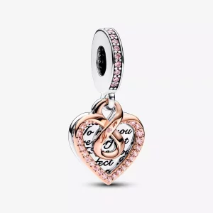 (imagen para) Charm Pandora de Doble Colgante en Forma de Corazón Infinito Bicolor - 782641C01