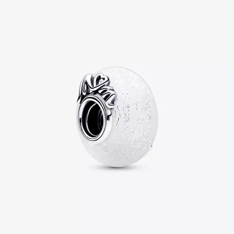 (imagen para) Pandora Encanto de Mamá y Amor de Vidrio Murano Blanco Brillante - 792655C00
