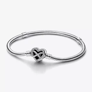 (imagen para) Pandora Moments Pulsera de cadena de serpiente con cierre de corazón infinito brillante - 592645C01