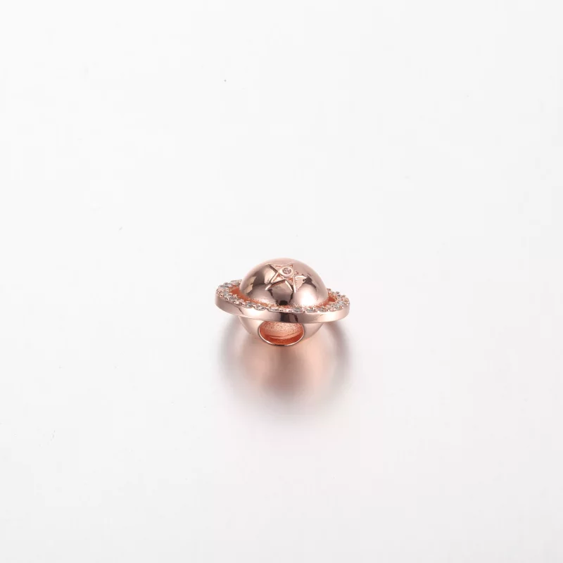 (imagen para) Pandora Planeta Saturno Charm chapado en oro rosa de 14k con circonita cúbica tr - Ver 3