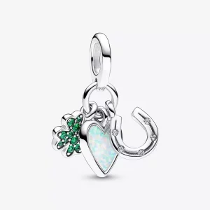 (imagen para) Pandora Trébol de Cuatro Hojas, Corazón y Herradura Triple Colgante - 792755C01