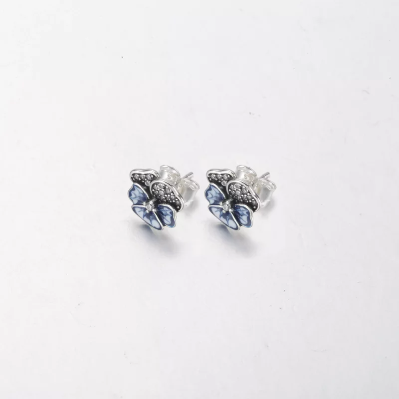 (imagen para) Pendientes de botón de flores de pensamiento azules de Pandora - 290781C01 - Ver 2