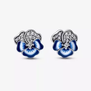 (imagen para) Pendientes de botón de flores de pensamiento azules de Pandora - 290781C01