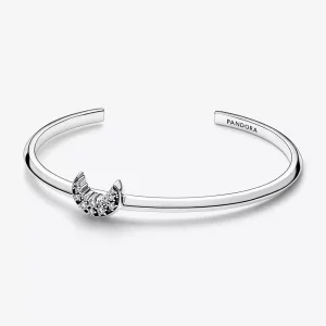 (imagen para) Pulsera abierta Pandora Moon de plata esterlina con circonia cúbica transparente - 592789C01