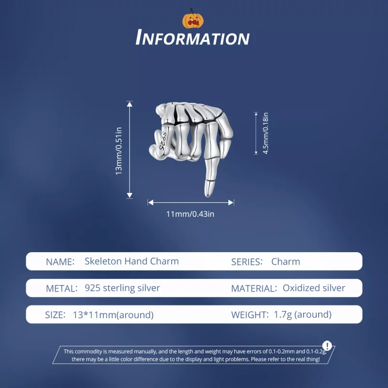 (imagen para) Amuleto de Mano de Esqueleto de Estilo Pandora - BSC909 - Ver 6