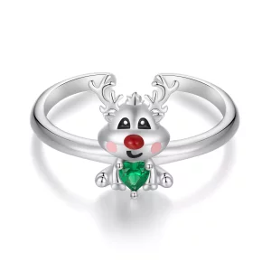 Anillo abierto con diseño de reno navideño al estilo Pandora - BSR493-E (imagen para) Anillo abierto con diseño de reno navideño al estilo Pandora - BSR493-E