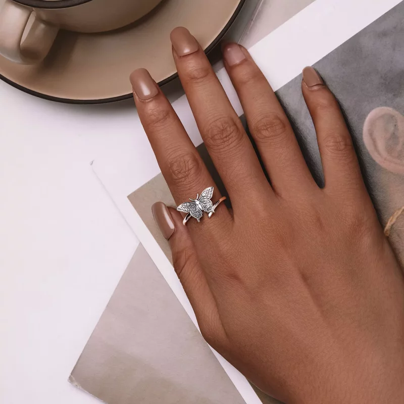 (imagen para) Anillo abierto con estilo Pandora de mariposa - SCR966-E - Ver 4