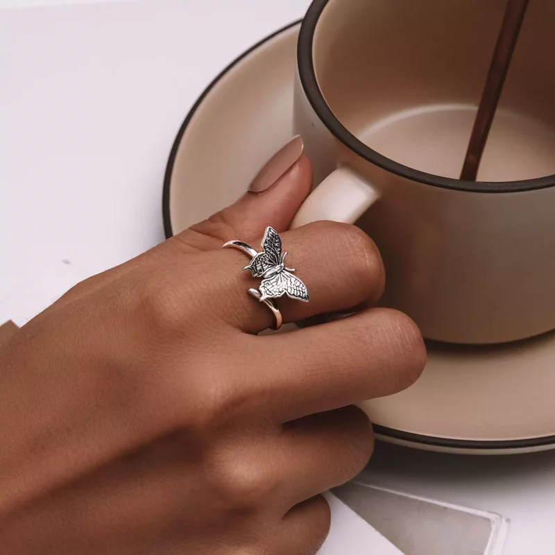 (imagen para) Anillo abierto con estilo Pandora de mariposa - SCR966-E - Ver 5