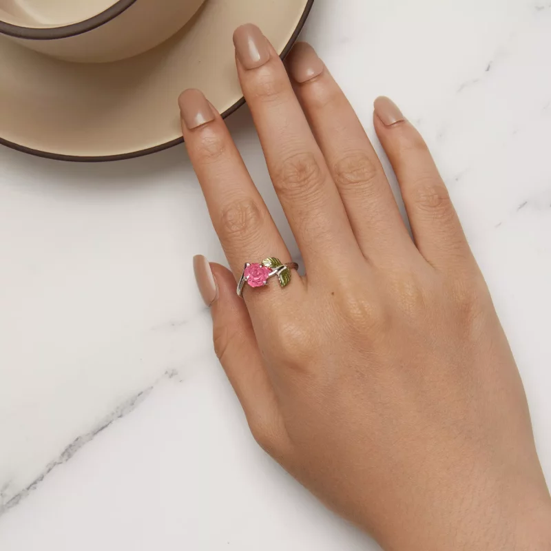 (imagen para) Anillo Abierto de Cristal Estilo Pandora con Rosa - BSR472-PKE - Ver 3