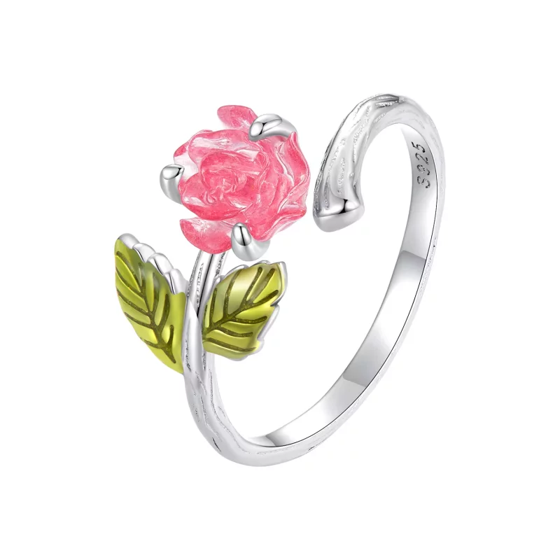 (imagen para) Anillo Abierto de Cristal Estilo Pandora con Rosa - BSR472-PKE - Ver 4