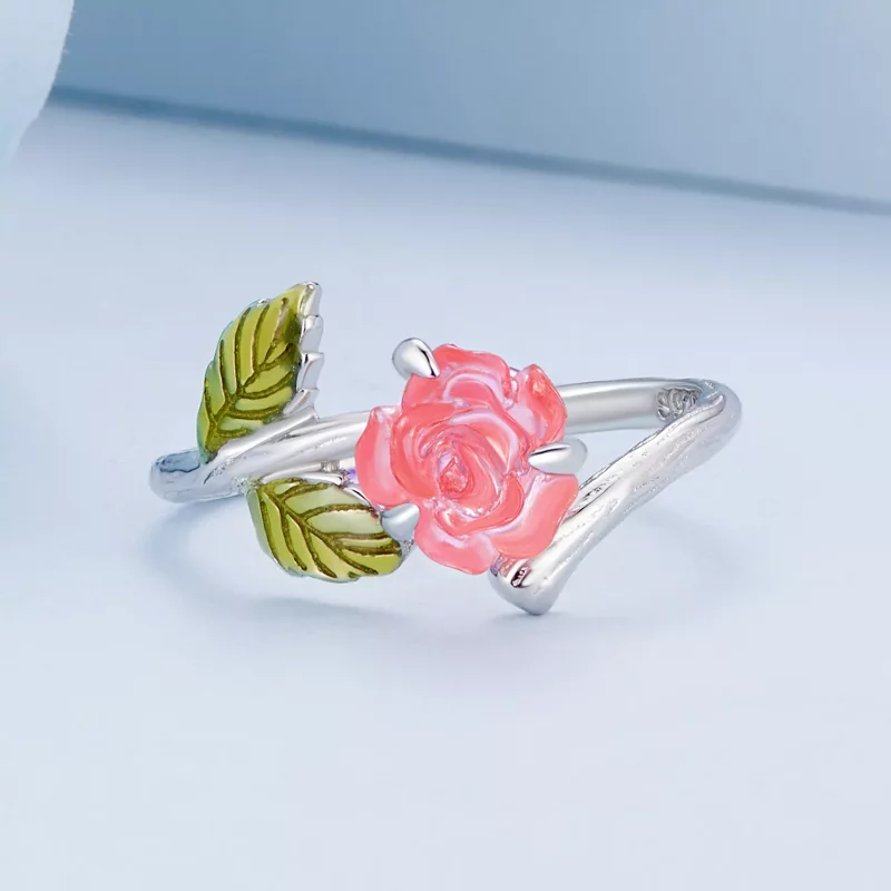 (imagen para) Anillo Abierto de Cristal Estilo Pandora con Rosa - BSR472-PKE - Ver 5