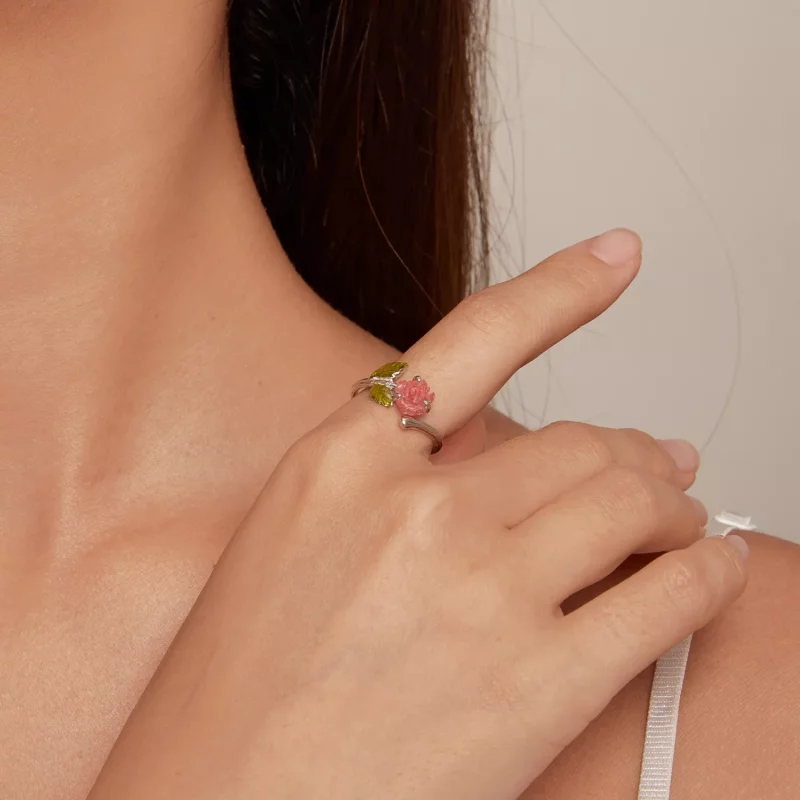 (imagen para) Anillo Abierto de Cristal Estilo Pandora con Rosa - BSR472-PKE - Ver 8