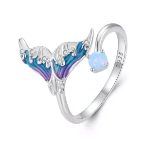 (imagen para) Anillo abierto de estilo Pandora con diseño de sirena de ensueño - BSR494-E